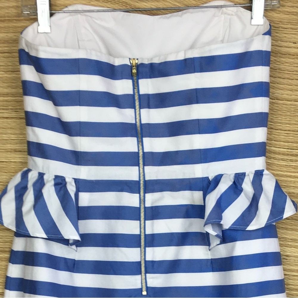 Lilly Pulitzer Maybell Peplum Ruffled Blue Striped Strapless  Dress Size 4 - Picture 8 of 12